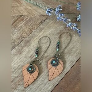 Wooden Leaf Dangle Earrings